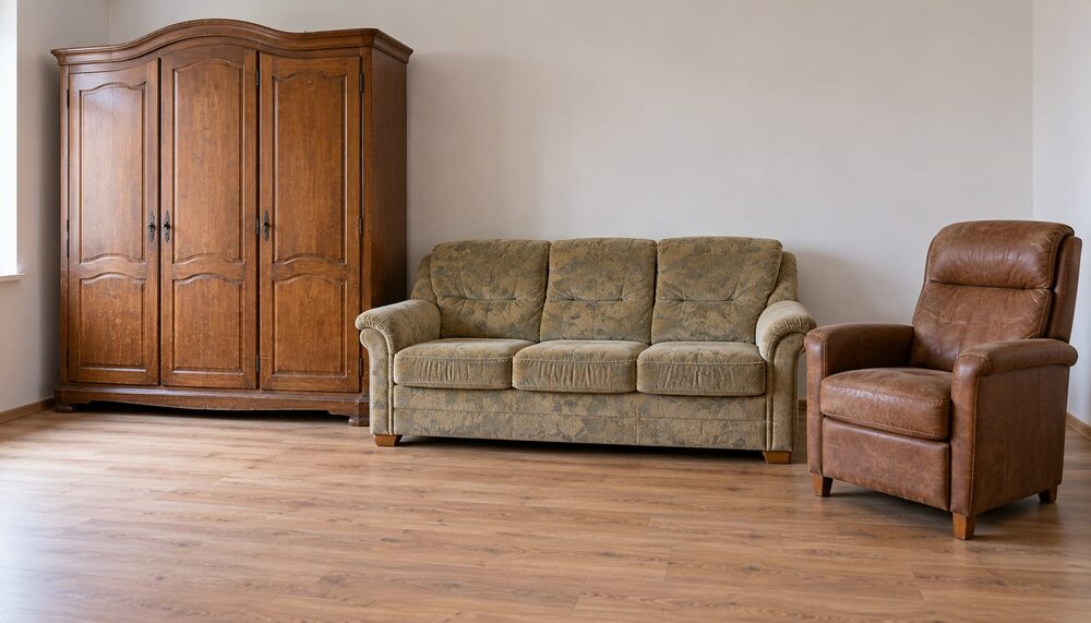 Schrank, Sofa und Sessel zur Abholung bereit