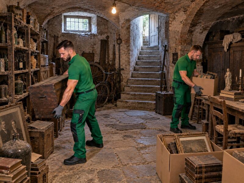 Kisten mit Hausrat für den Sozialmarkt vor einem Haus in Horn